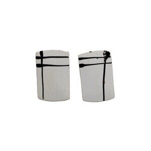 Japanese Style Earrings Stud‎ White Black Lines Rec